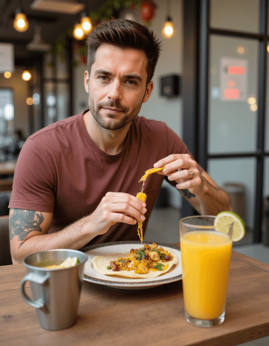 Model eating a tacos in mexico