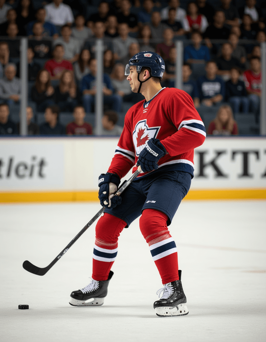 Model playing ice hockey