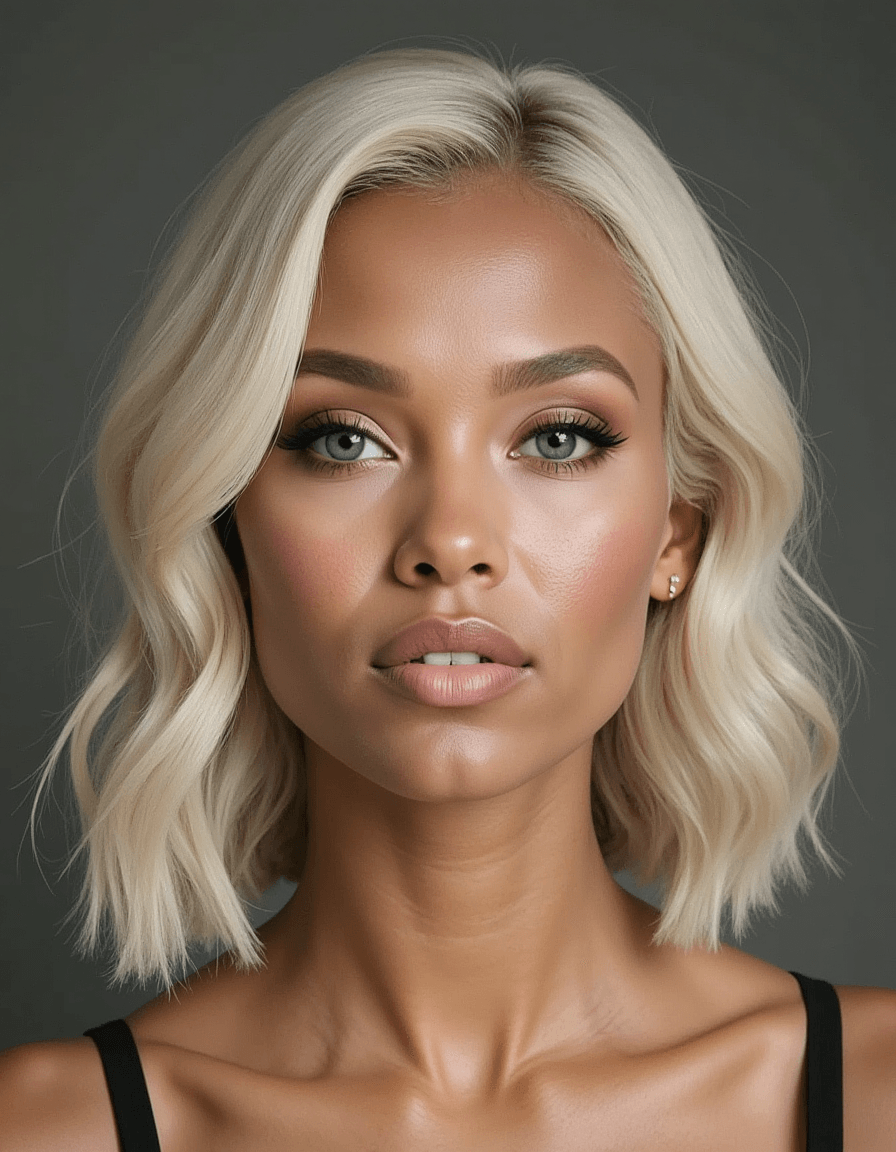 model with platinum blonde hair dyed