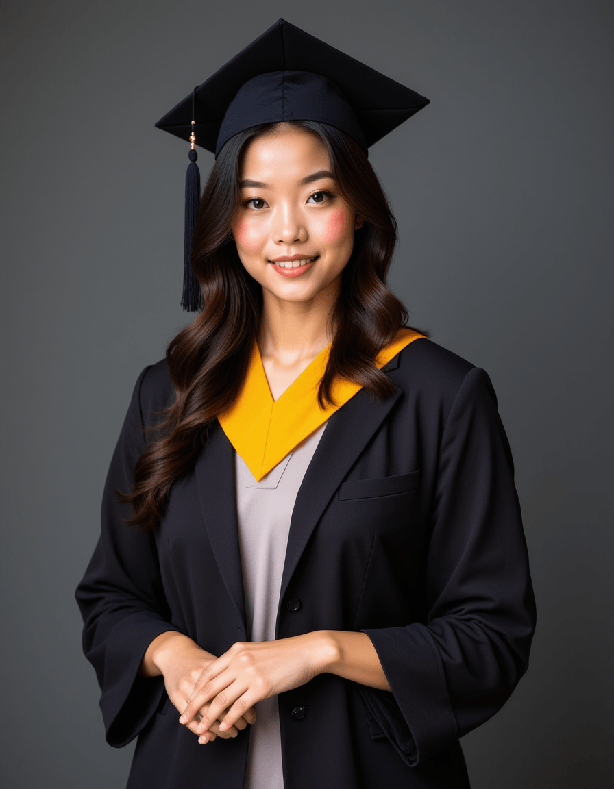 a graduate model in their academic regalia