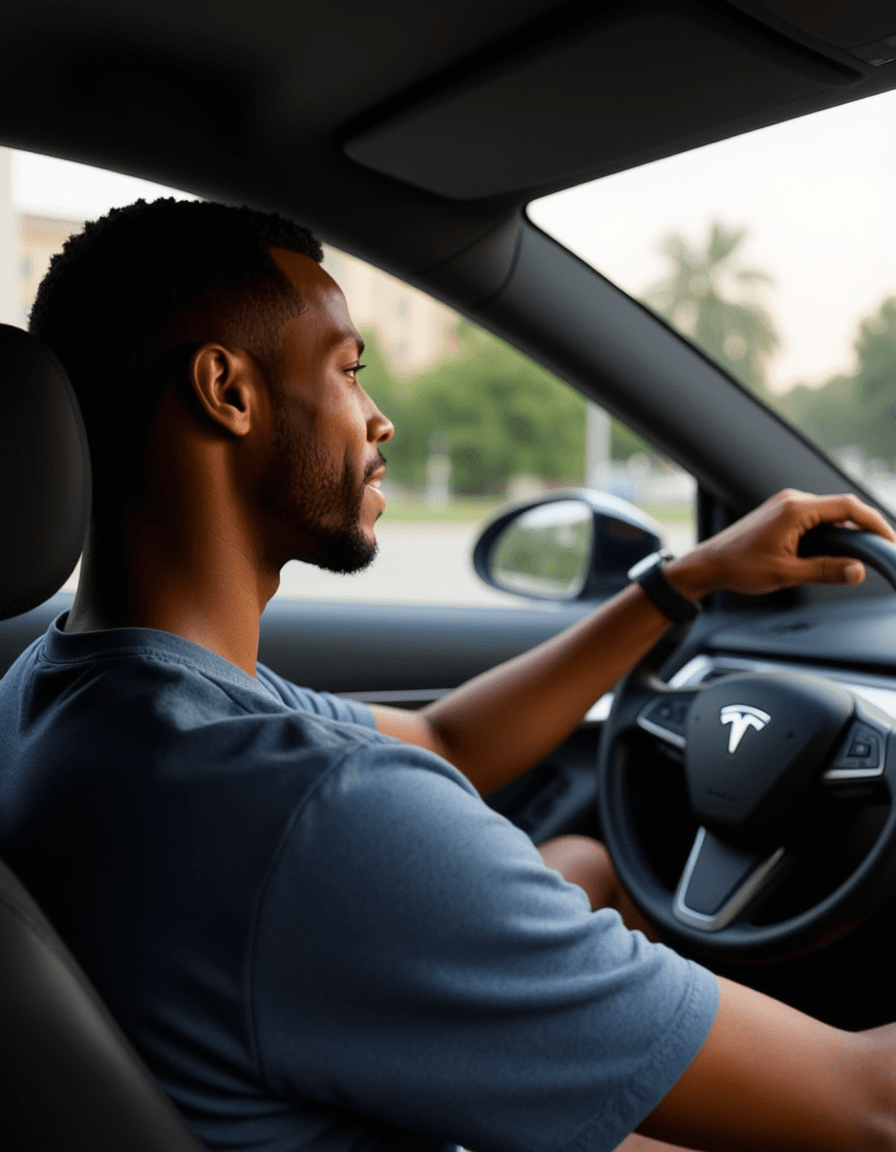 model driving a tesla car