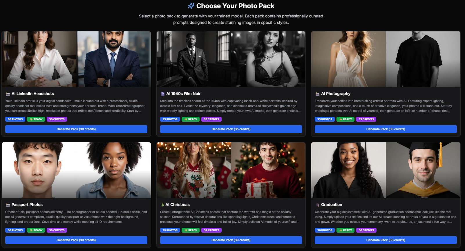Screenshot of photo packs