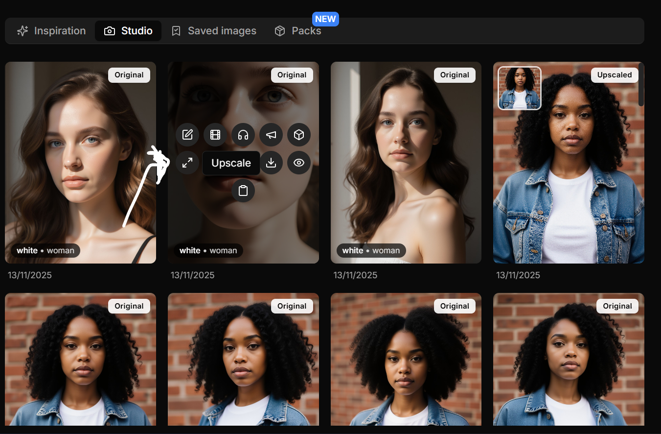 Screenshot of the Upscale button in the interface